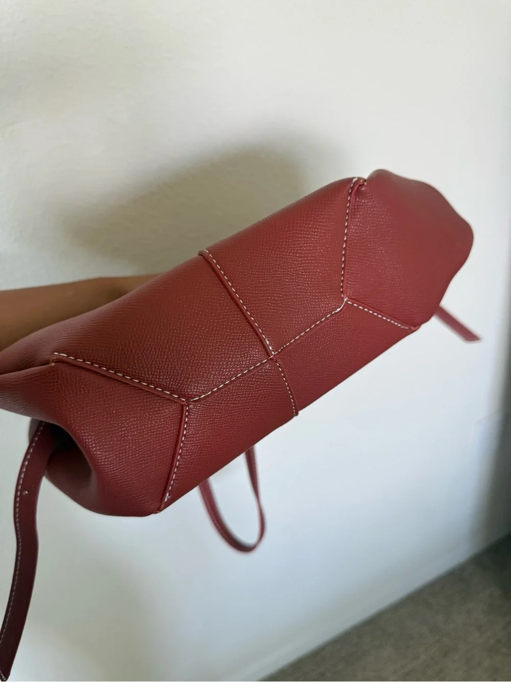 Polene Cyme Mini Red Clay Leather Tote Bag